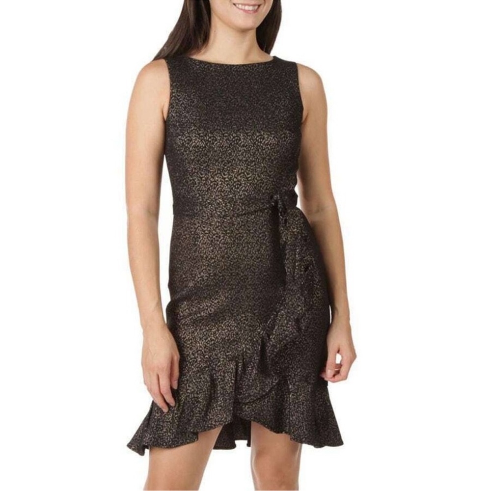 Calvin Klein Sleeveless Boat Neck Ruffle
Hem Tie Waist Dress - Gold/Black
